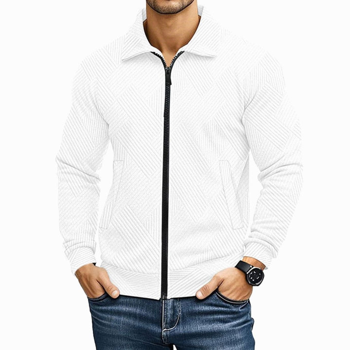 Heren Geribde Volledige Rits Vest Trui Regular Fit - Wit