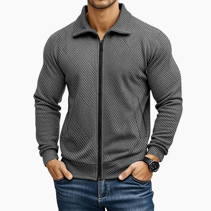 Heren Geribde Volledige Rits Vest Trui Regular Fit - Donkergrijs