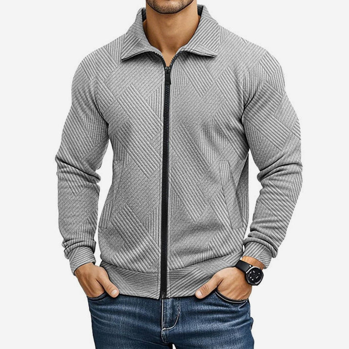 Heren Geribde Volledige Rits Vest Trui Regular Fit - Lichtgrijs
