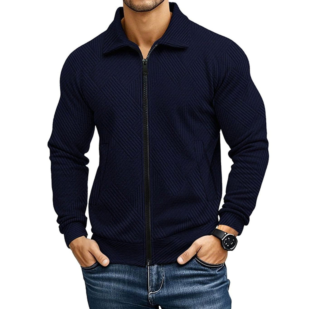 Heren Geribde Volledige Rits Vest Trui Regular Fit - Marineblauw