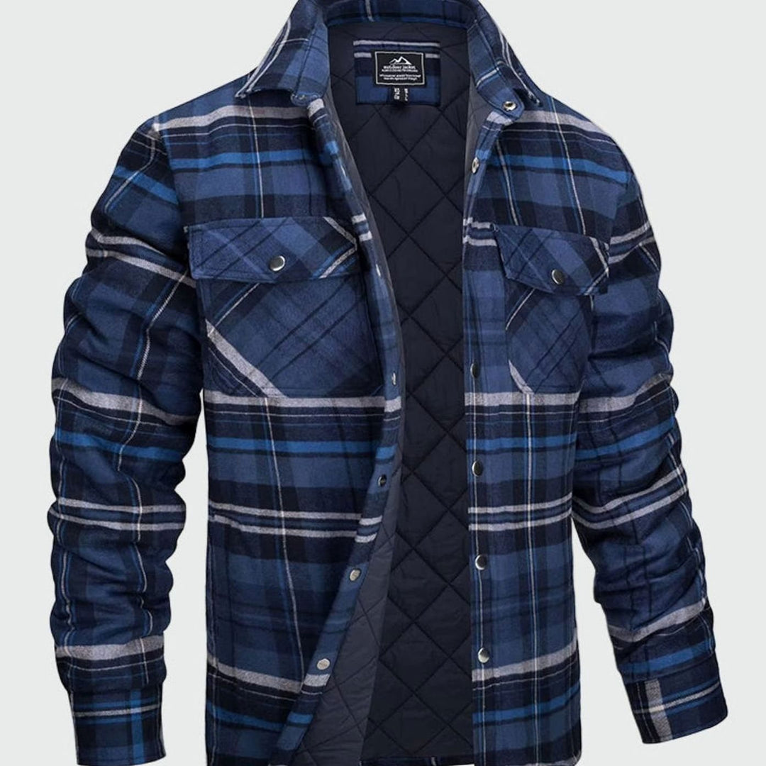 Heren Geruit Flanellen Shirtjac met Drukknopen en Borstzakken - Donkerblauw