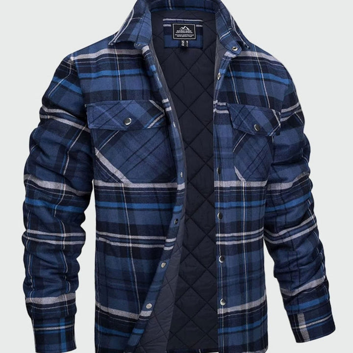 Heren Geruit Flanellen Shirtjac met Drukknopen en Borstzakken - Donkerblauw