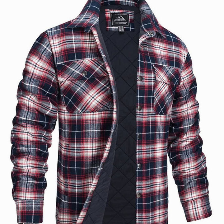 Heren Geruit Flanellen Shirtjac met Drukknopen en Borstzakken - Rood