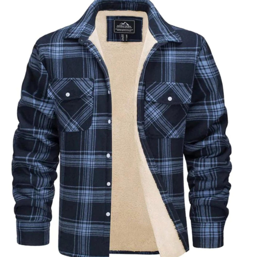 Heren Geruit Fleece-Gevoerd Shirtjac Regular Fit - Marineblauw