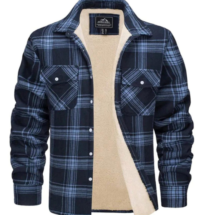 Heren Geruit Fleece-Gevoerd Shirtjac Regular Fit - Marineblauw