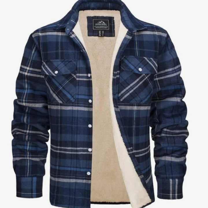 Heren Geruit Fleece-Gevoerd Shirtjac Regular Fit - Blauw
