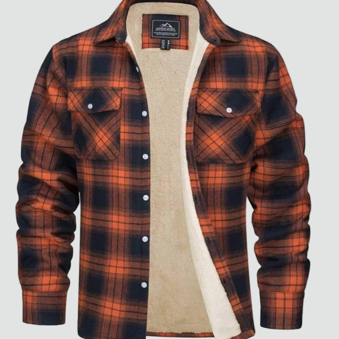 Heren Geruit Fleece-Gevoerd Shirtjac Regular Fit - Oranje