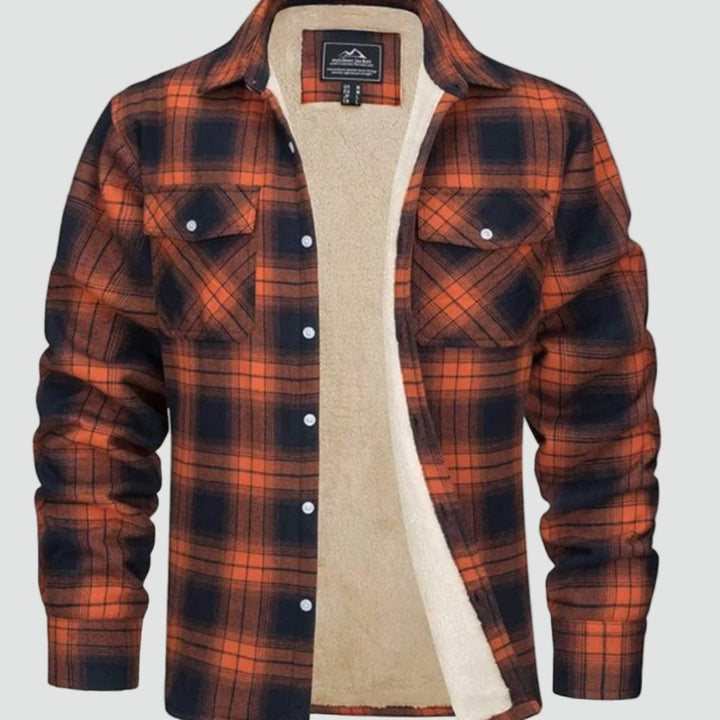 Heren Geruit Fleece-Gevoerd Shirtjac Regular Fit - Oranje