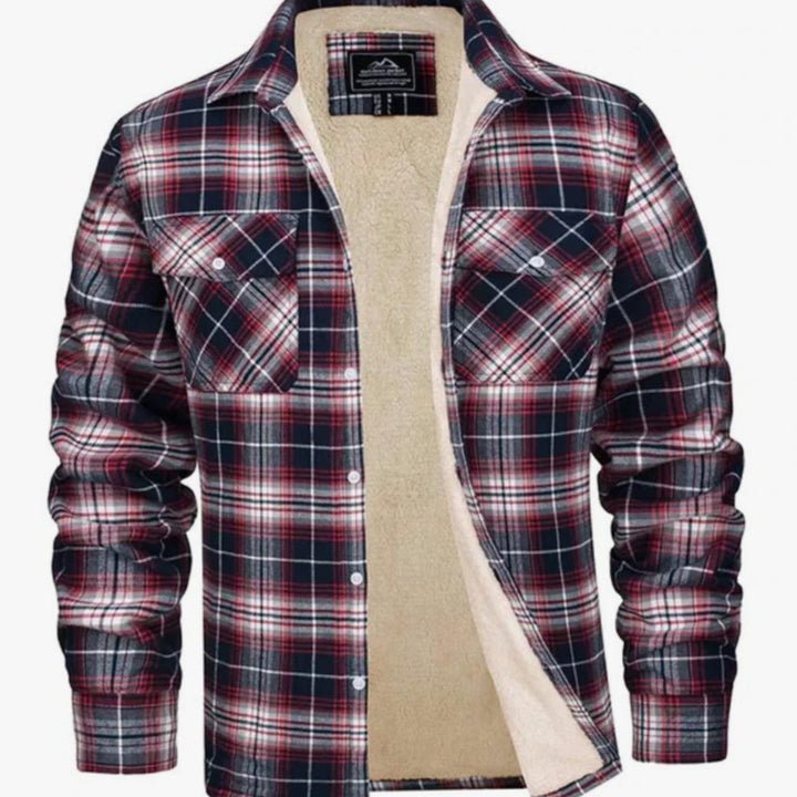 Heren Geruit Fleece-Gevoerd Shirtjac Regular Fit - Rood