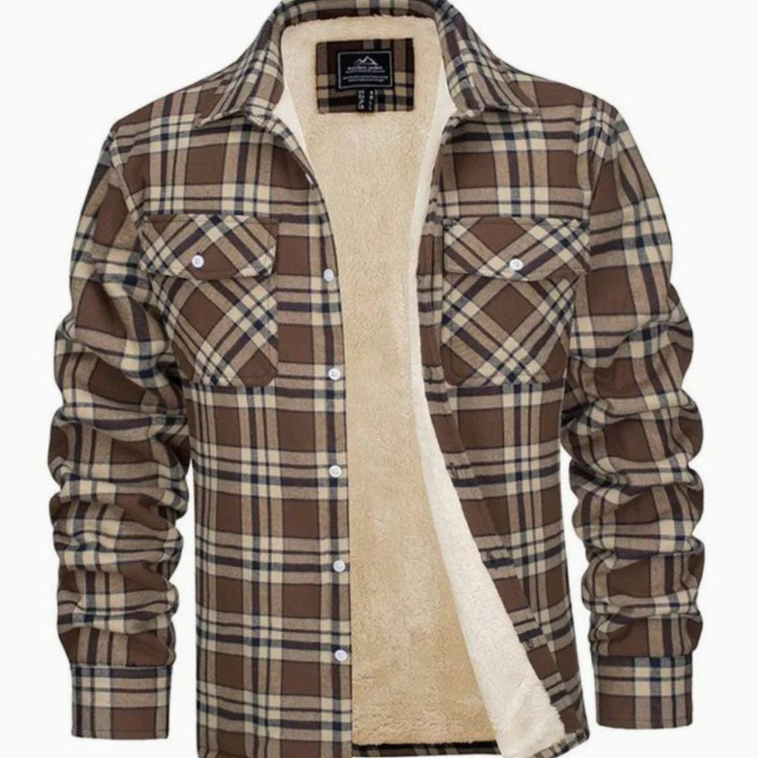 Heren Geruit Fleece-Gevoerd Shirtjac Regular Fit - Khaki
