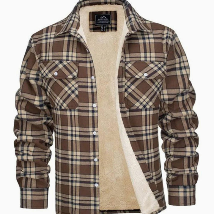 Heren Geruit Fleece-Gevoerd Shirtjac Regular Fit - Khaki