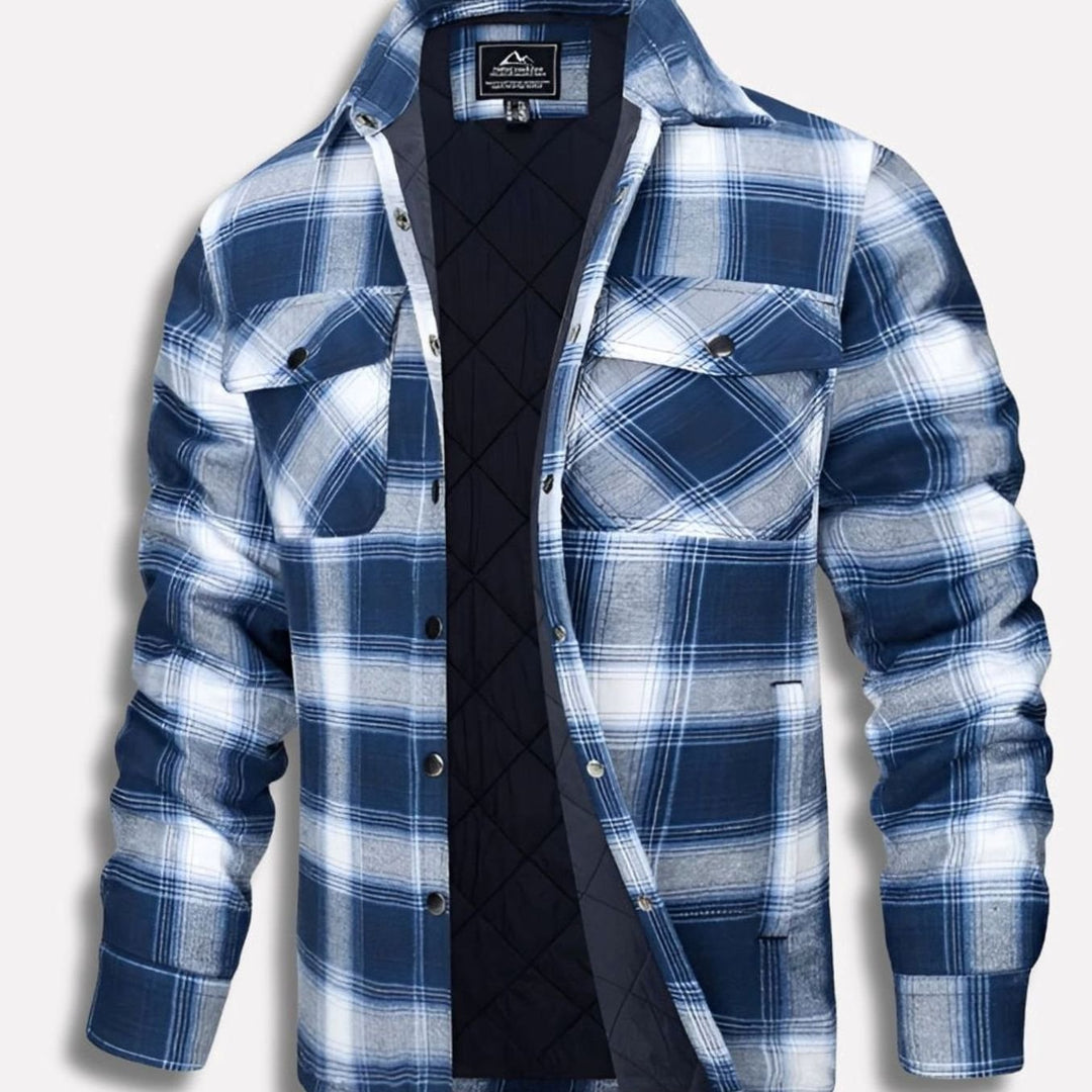 Heren Geruite Flanellen Shirtjac met Gewatteerde Voering - Blauw