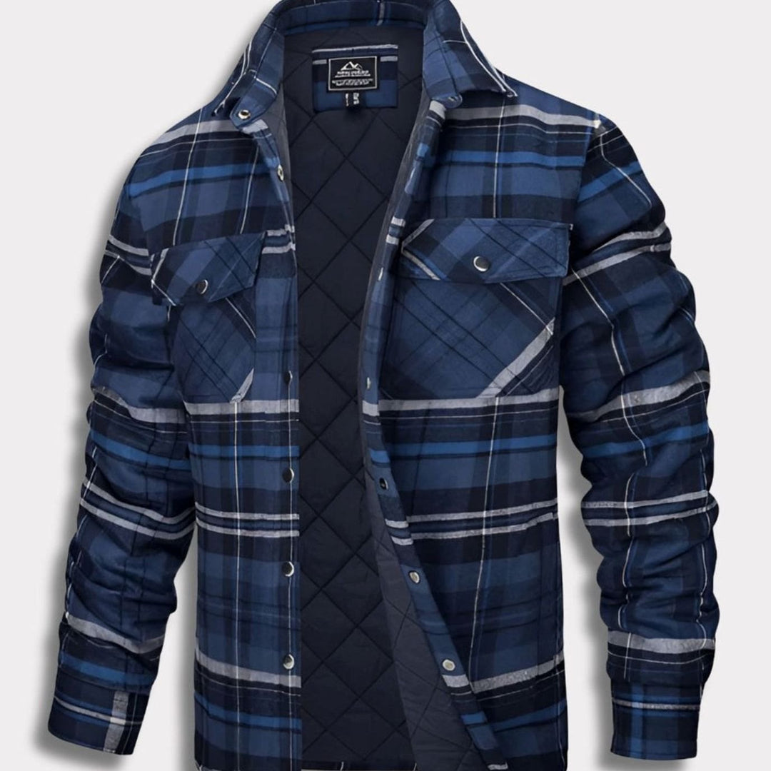 Heren Geruite Flanellen Shirtjac met Gewatteerde Voering - Marineblauw