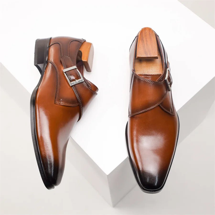 Heren Gesp Monk-Strap Leren Nette Schoenen - Brown