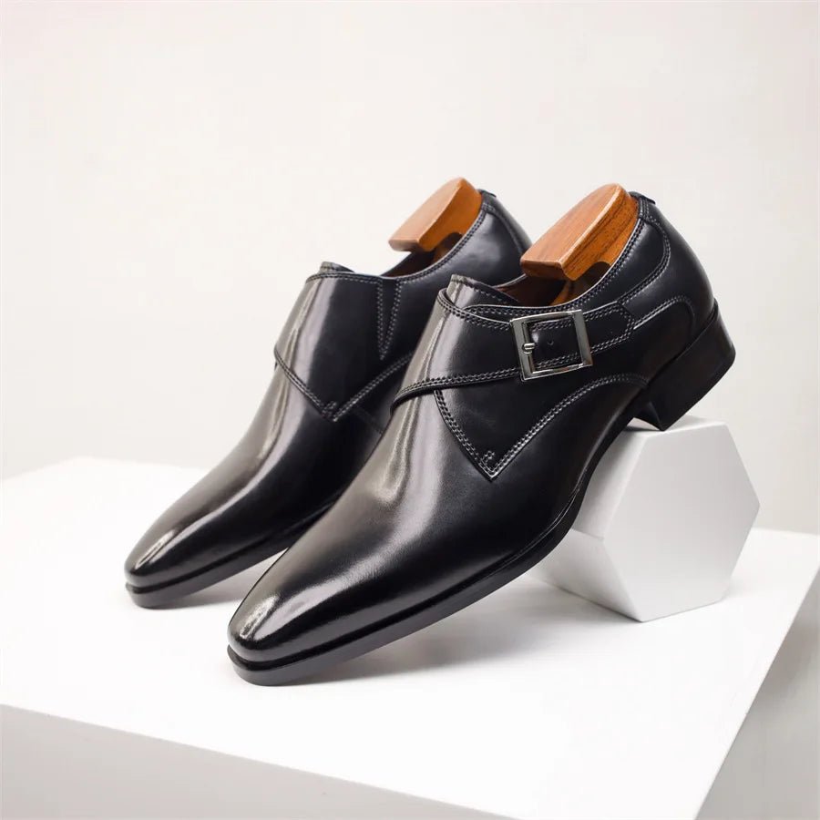 Heren Gesp Monk-Strap Leren Nette Schoenen - Black
