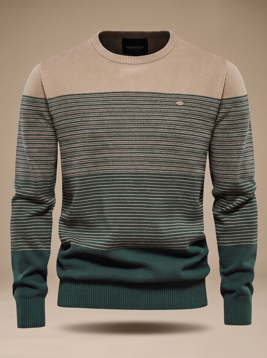 Heren Gestreepte Rondhalstrui Warm Gebreid Pullover - Groen