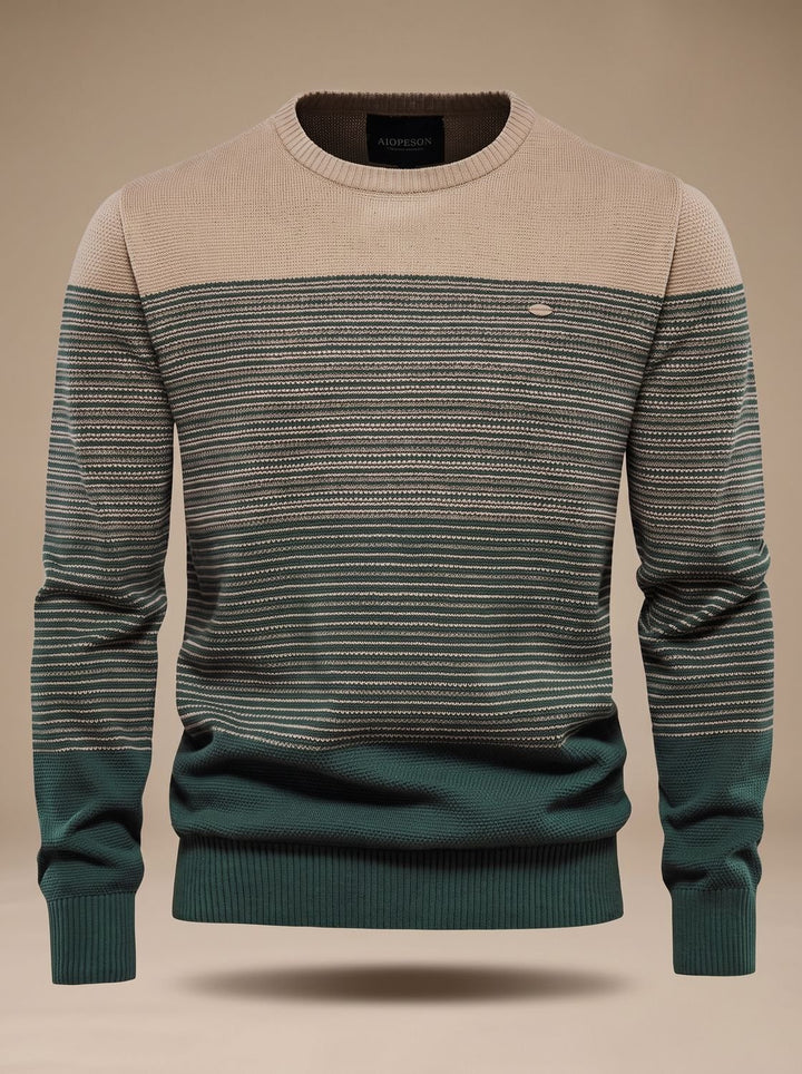 Heren Gestreepte Rondhalstrui Warm Gebreid Pullover - Groen