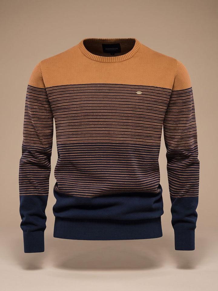 Heren Gestreepte Rondhalstrui Warm Gebreid Pullover - Oranje
