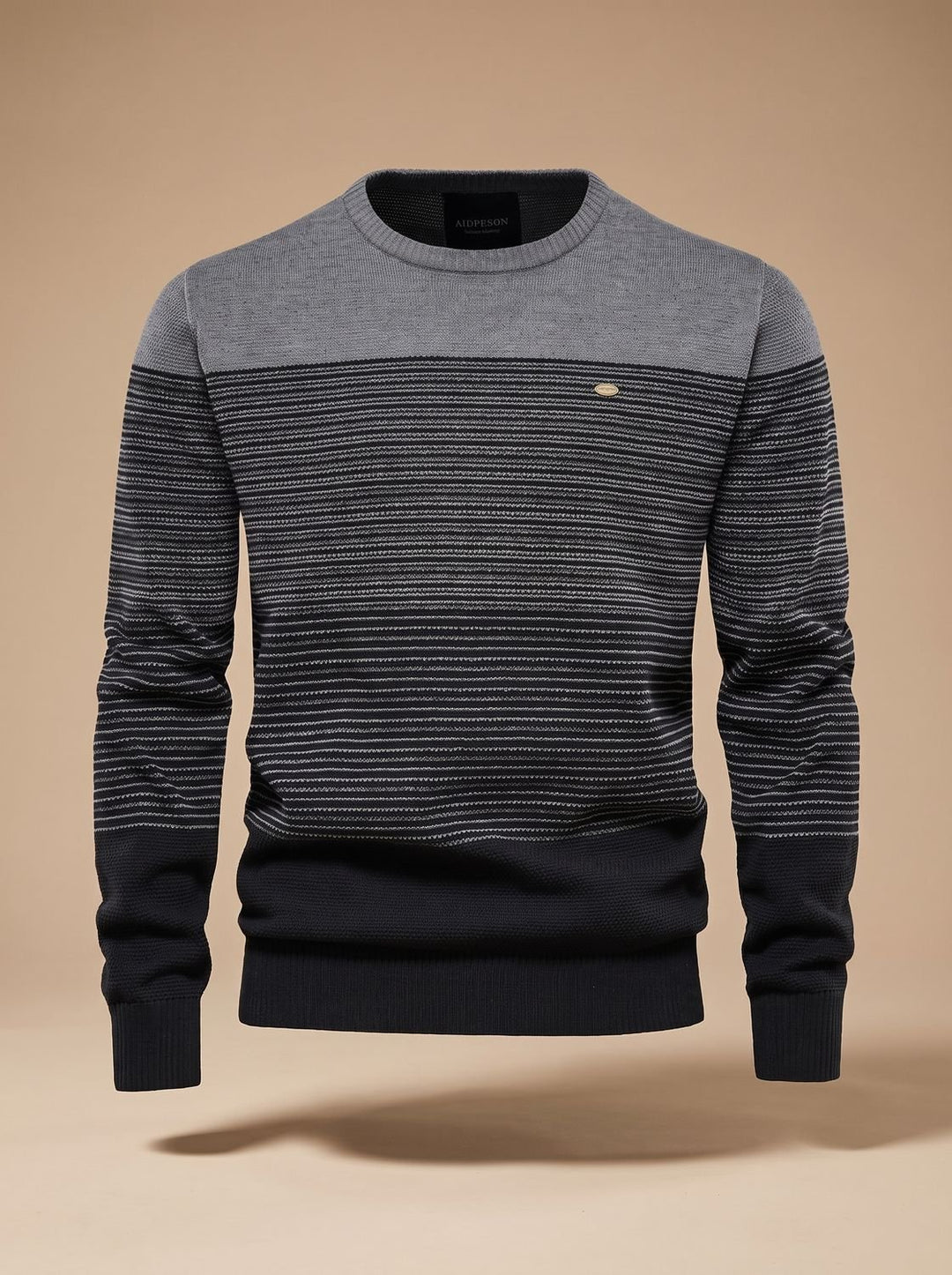 Heren Gestreepte Rondhalstrui Warm Gebreid Pullover - Grijs
