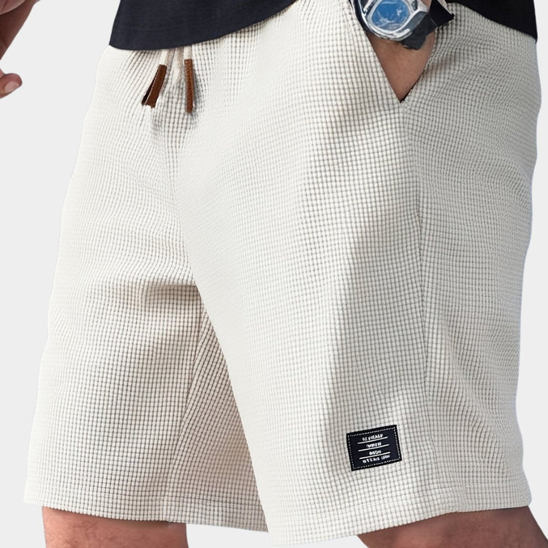 Heren Gestructureerde Elastische Trekkoord Shorts - Wit
