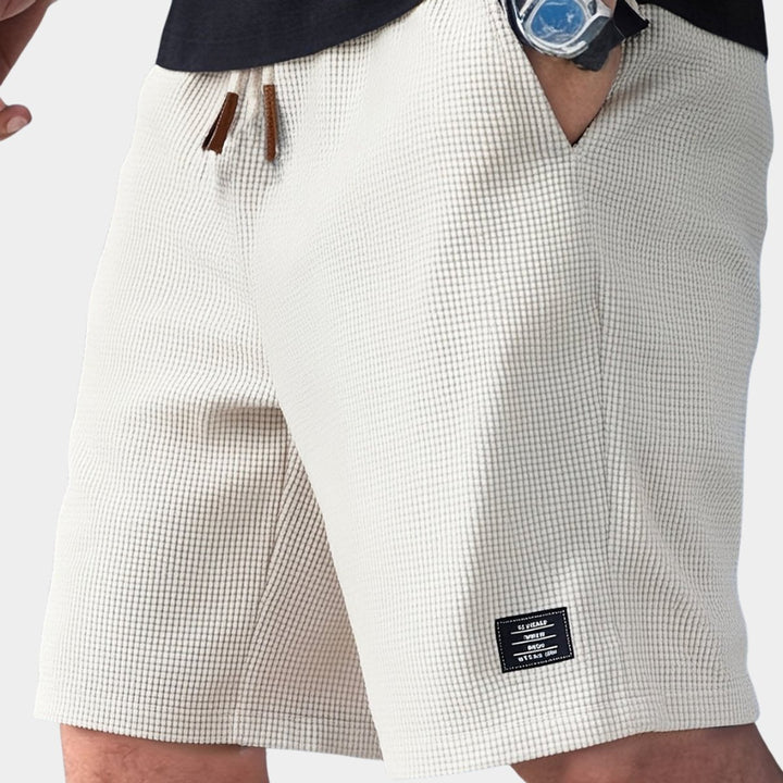 Heren Gestructureerde Elastische Trekkoord Shorts - Wit