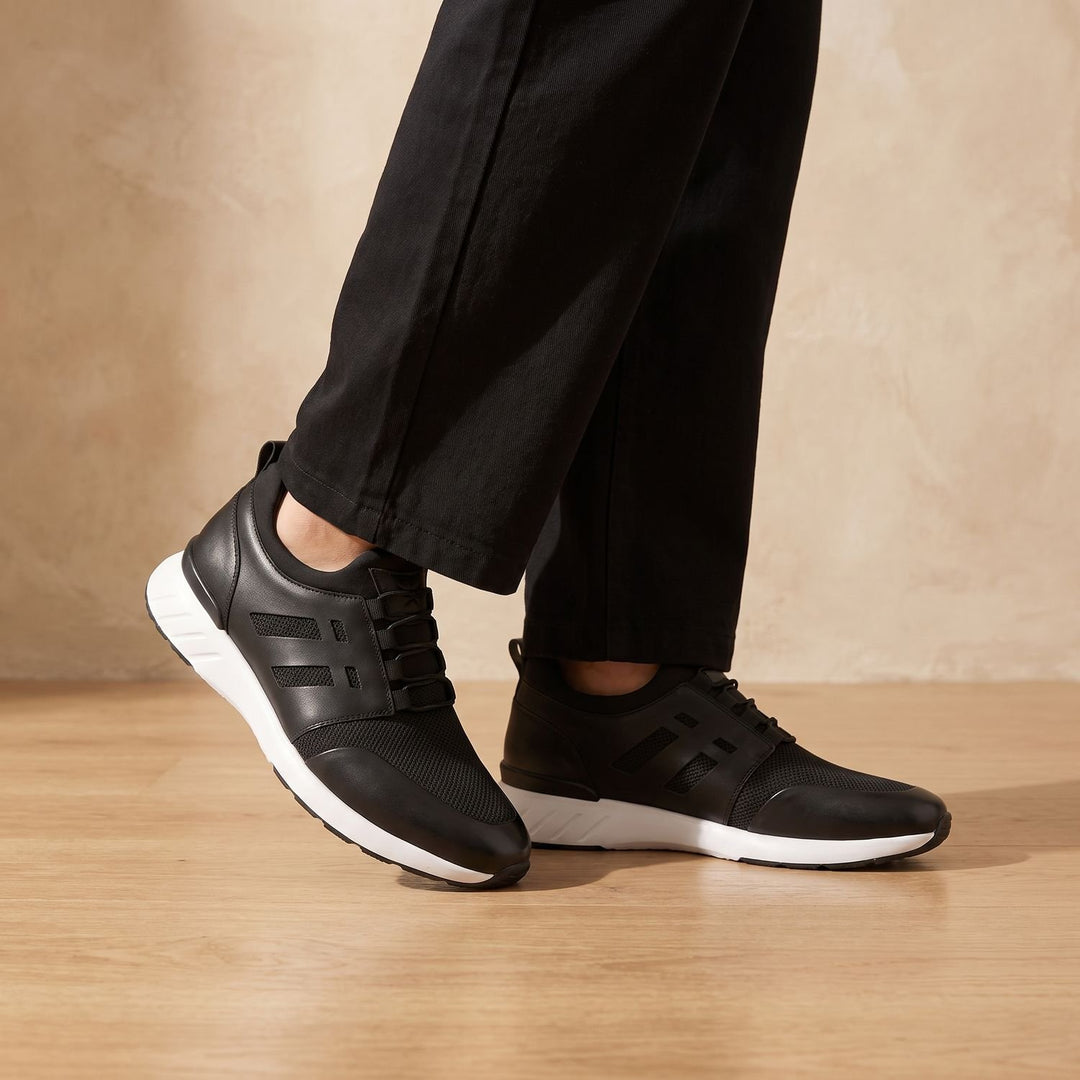 Heren Gestructureerde Leren Sneakers met Vetersluiting
