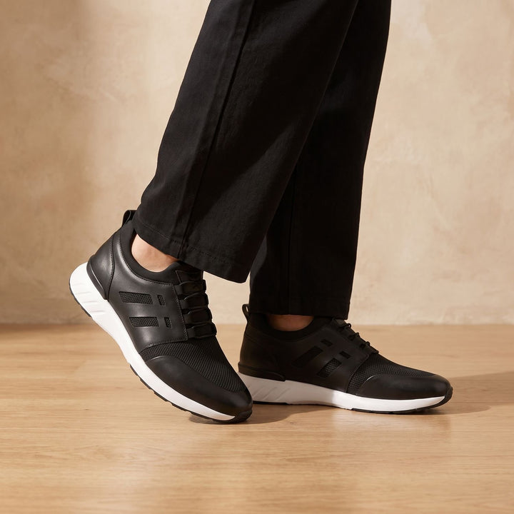 Heren Gestructureerde Leren Sneakers met Vetersluiting