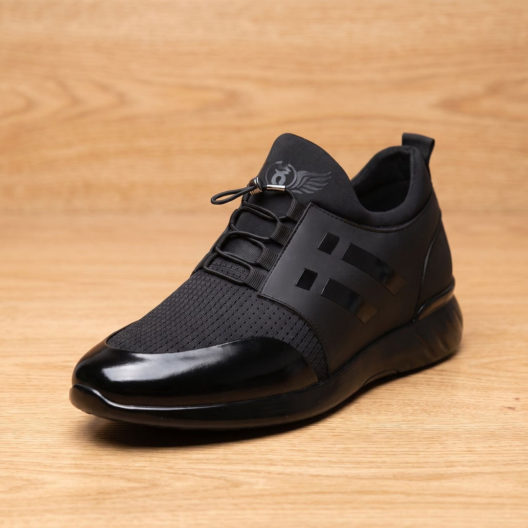 Heren Gestructureerde Leren Sneakers met Vetersluiting - Zwart