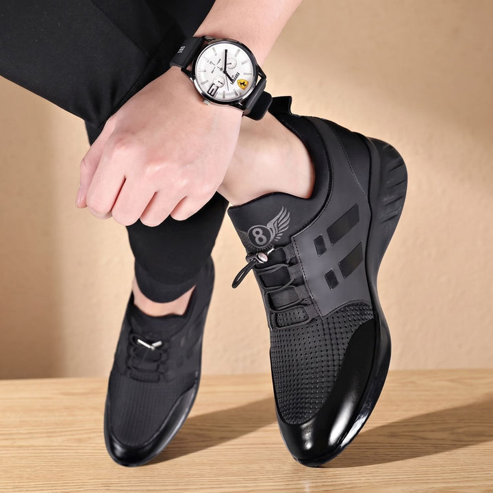 Heren Gestructureerde Leren Sneakers met Vetersluiting