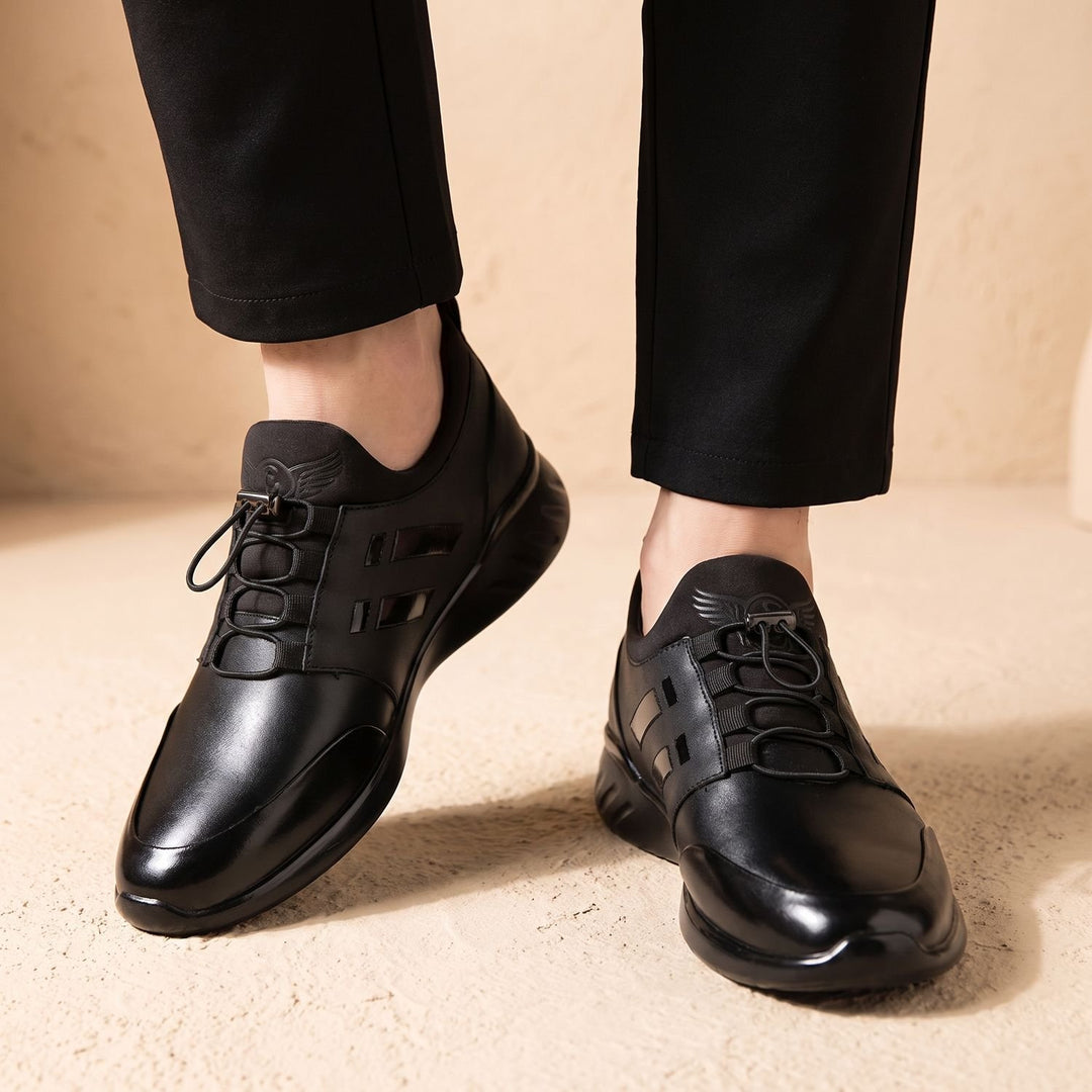 Heren Gestructureerde Leren Sneakers met Vetersluiting