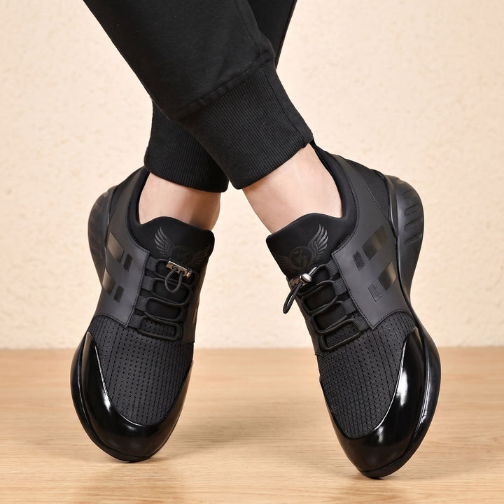 Heren Gestructureerde Leren Sneakers met Vetersluiting