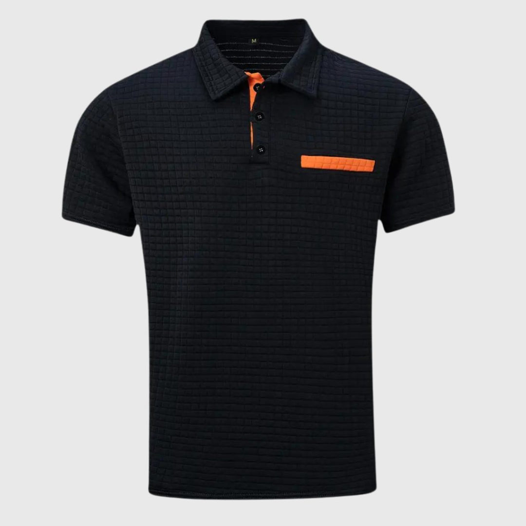 Heren Getextureerd Poloshirt met Borstzakje en Knopen