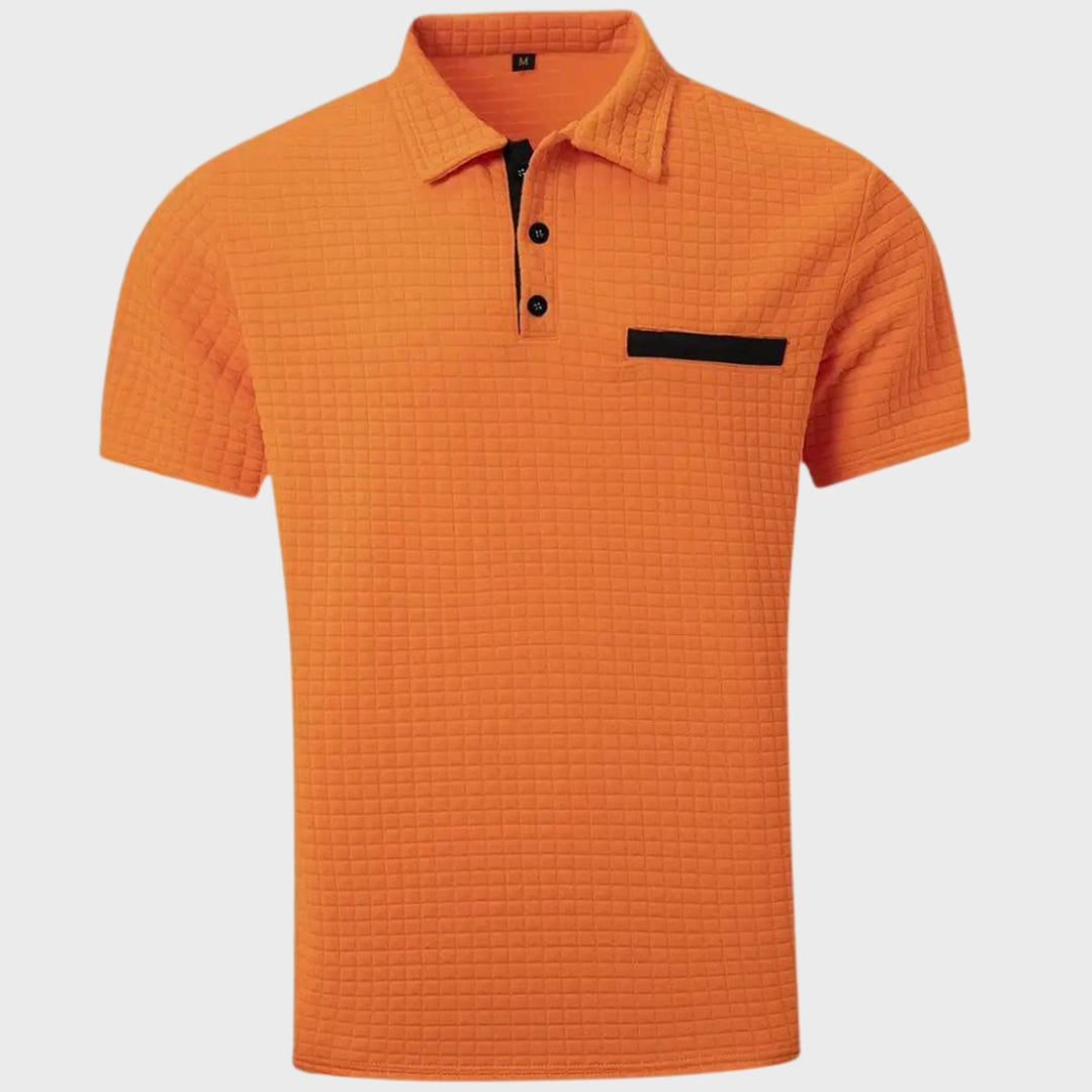 Heren Getextureerd Poloshirt met Borstzakje en Knopen
