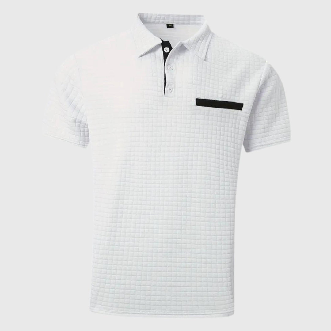 Heren Getextureerd Poloshirt met Borstzakje en Knopen