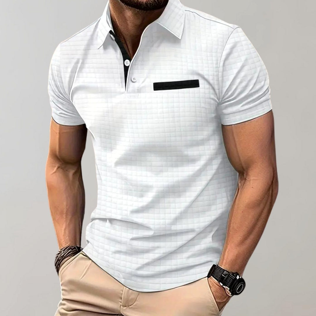 Heren Getextureerd Poloshirt met Borstzakje en Knopen - Wit
