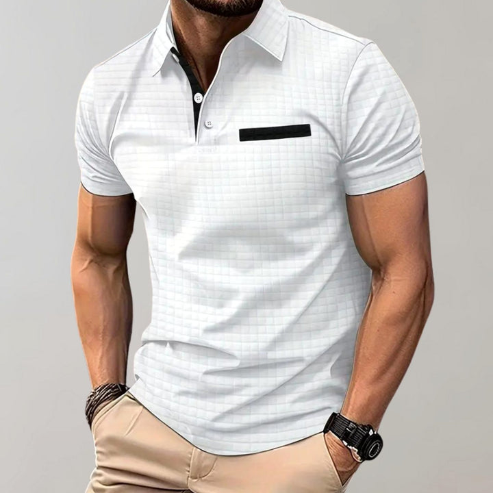 Heren Getextureerd Poloshirt met Borstzakje en Knopen - Wit