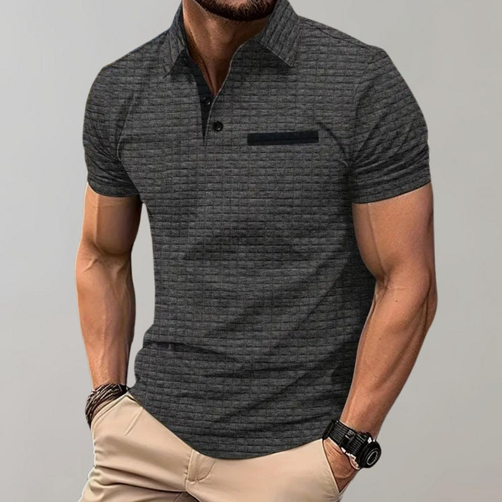 Heren Getextureerd Poloshirt met Borstzakje en Knopen - Grijs