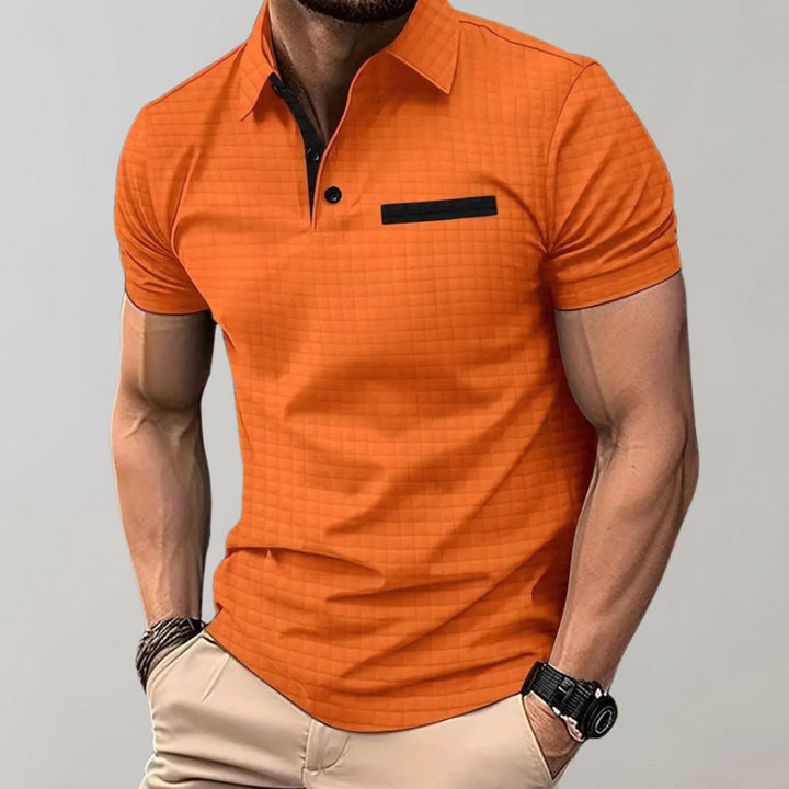 Heren Getextureerd Poloshirt met Borstzakje en Knopen - Oranje