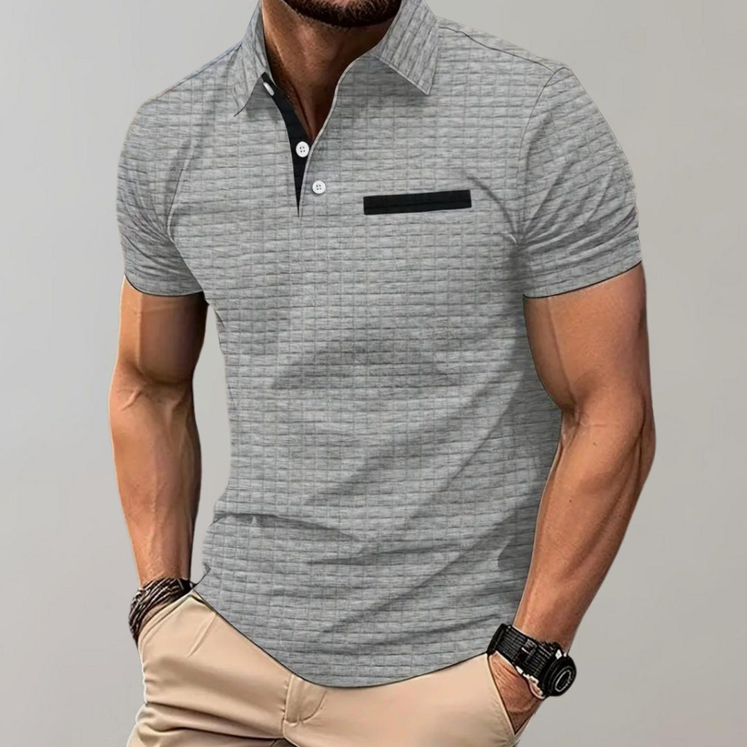 Heren Getextureerd Poloshirt met Borstzakje en Knopen - Lichtgrijs