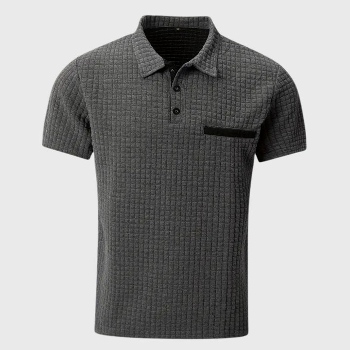 Heren Getextureerd Poloshirt met Borstzakje en Knopen