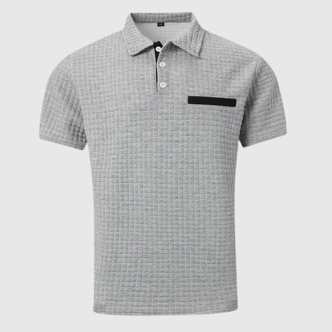 Heren Getextureerd Poloshirt met Borstzakje en Knopen