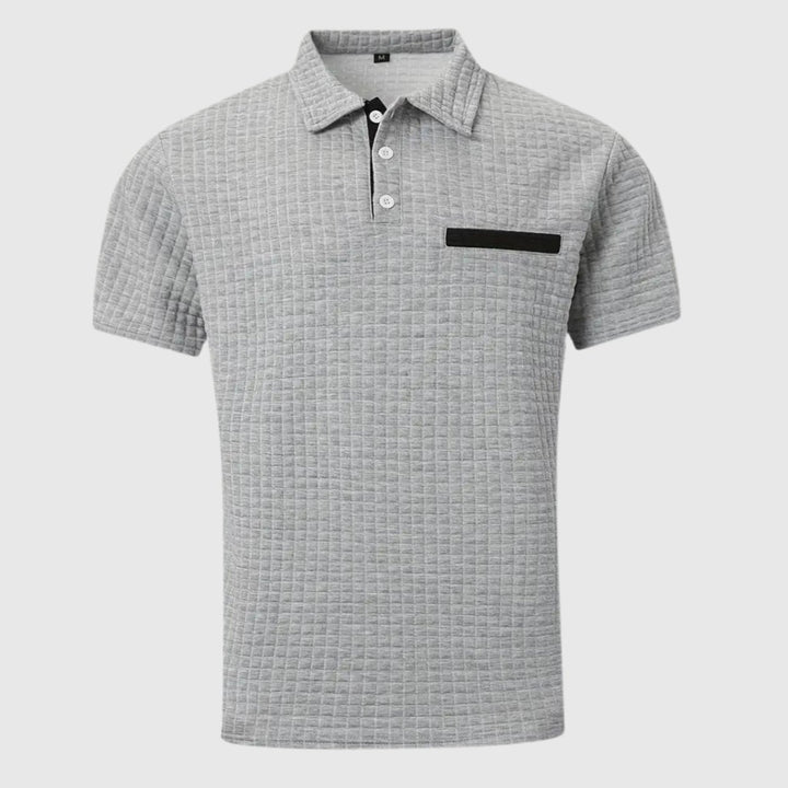 Heren Getextureerd Poloshirt met Borstzakje en Knopen