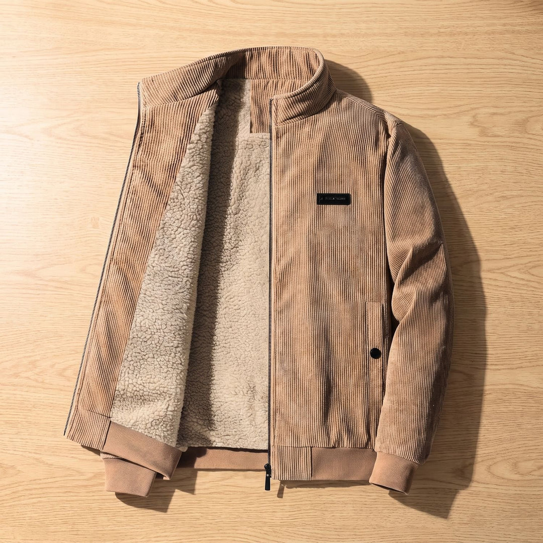 Heren Gevoerde Corduroy Winterjas Retro Staande Kraag