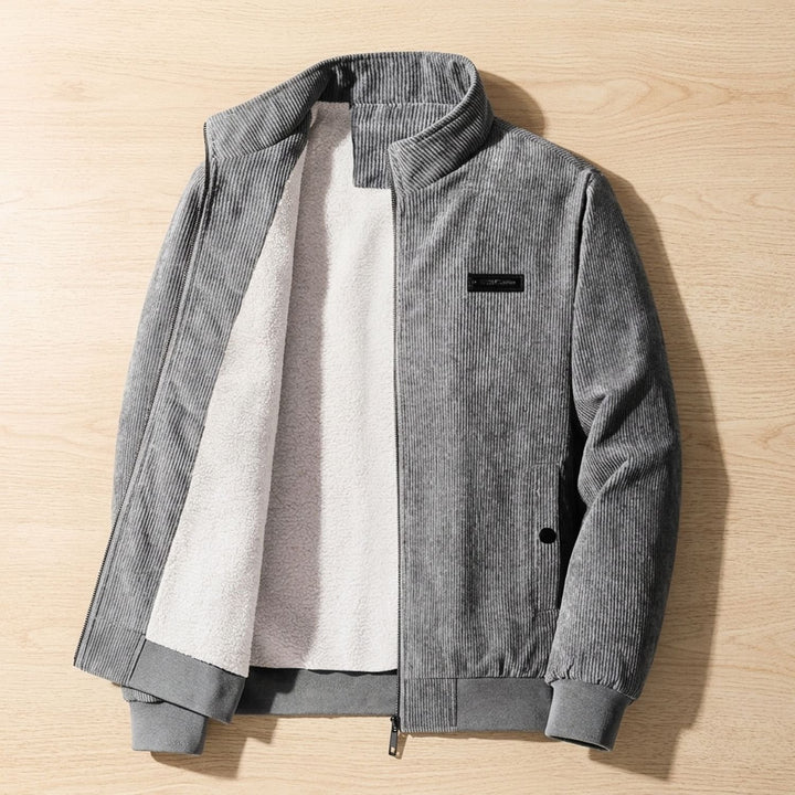 Heren Gevoerde Corduroy Winterjas Retro Staande Kraag - Grijs