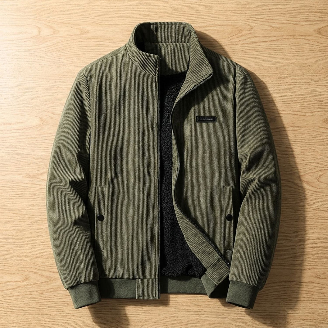 Heren Gevoerde Corduroy Winterjas Retro Staande Kraag - Groen