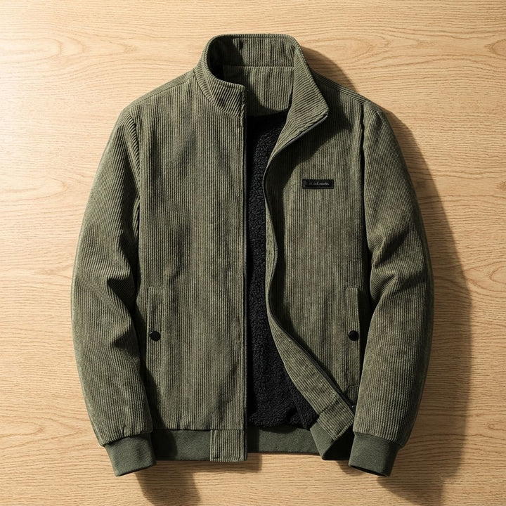 Heren Gevoerde Corduroy Winterjas Retro Staande Kraag - Groen