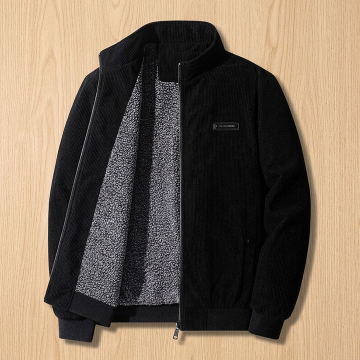 Heren Gevoerde Corduroy Winterjas Retro Staande Kraag - Zwart