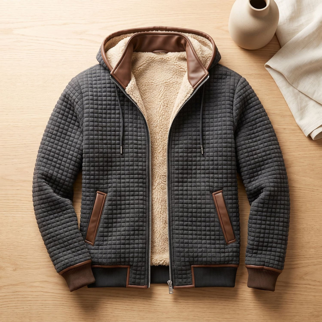 Heren Gevoerde Quilted Winterjas met Fleece Voering en Rits - Grijs