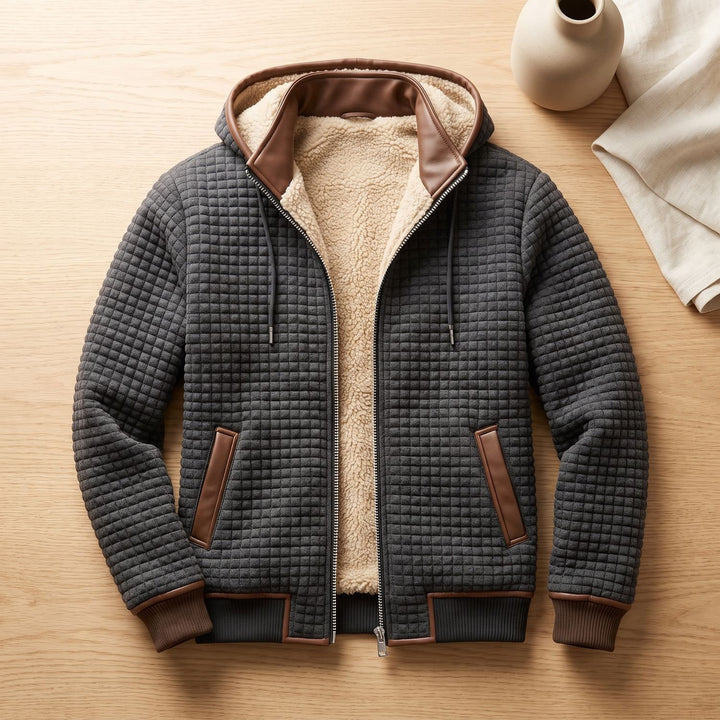 Heren Gevoerde Quilted Winterjas met Fleece Voering en Rits - Grijs