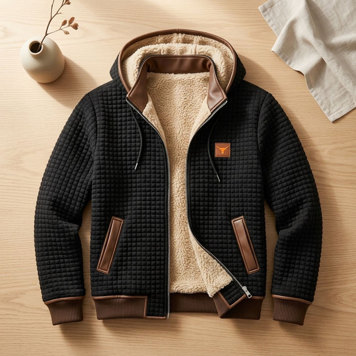 Heren Gevoerde Quilted Winterjas met Fleece Voering en Rits - Zwart